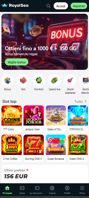 Light theme homepage of royalsea app