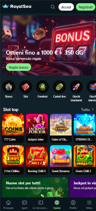 Homepage at royalsea app