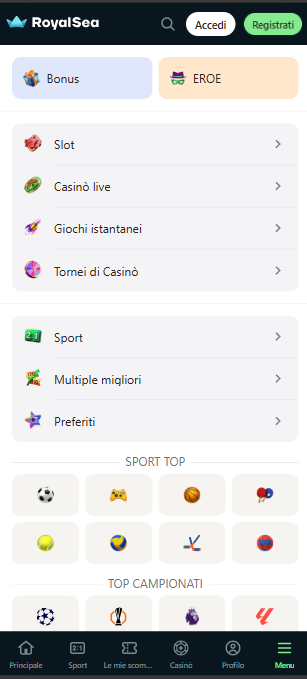 Navigation in royalsea app